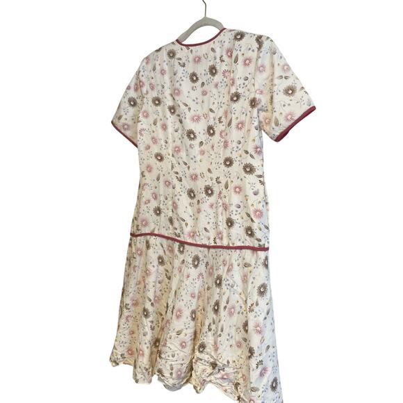 Vintage White Purple Floral Drop Waist Knee Length Kimono Silk Dress Size Medium - Picture 5 of 16